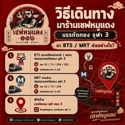 วิธีเดินทางมาร้านเชฟหมูแดง บรรทัดทอง จุฬาฯ ซอย 3