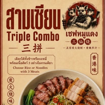 เมนูสามเซียน เลือกได้ 3 อย่างในจานเดียว