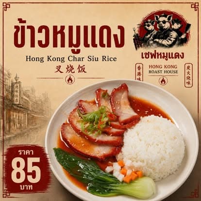 ข้าวหมูแดงสไตล์ฮ่องกง ราดน้ำราดสูตรร้าน